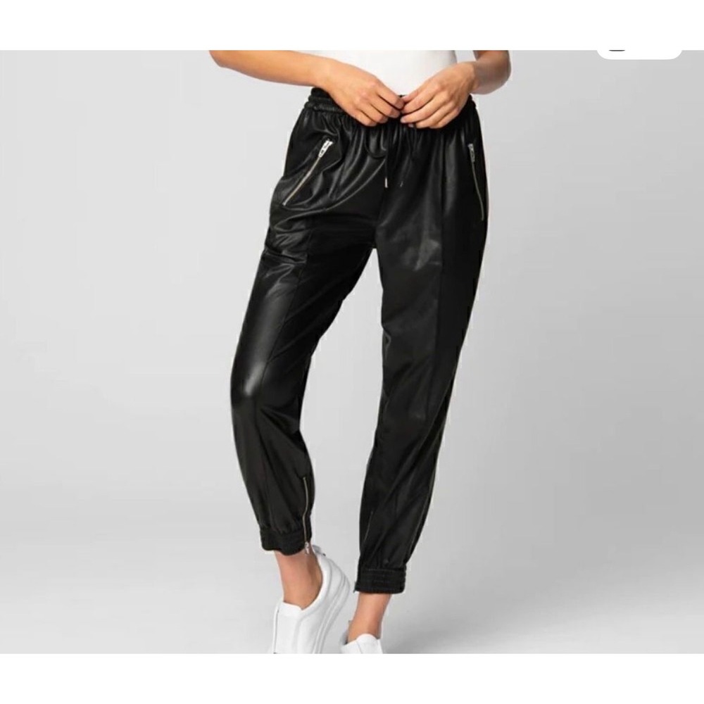 NEW Blank NYC‎ Womens Black Vegan Faux Leather High Rise Zipper Joggers Size 28
